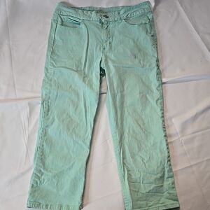 Women's Boho Pants Riders by Lee Large Green Embroidered Capri Straight Leg